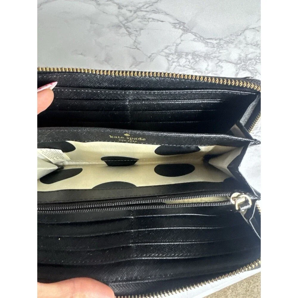 kate spade new york Black Women's Zip-Around Wallet, Folding, Credit Card, Logo